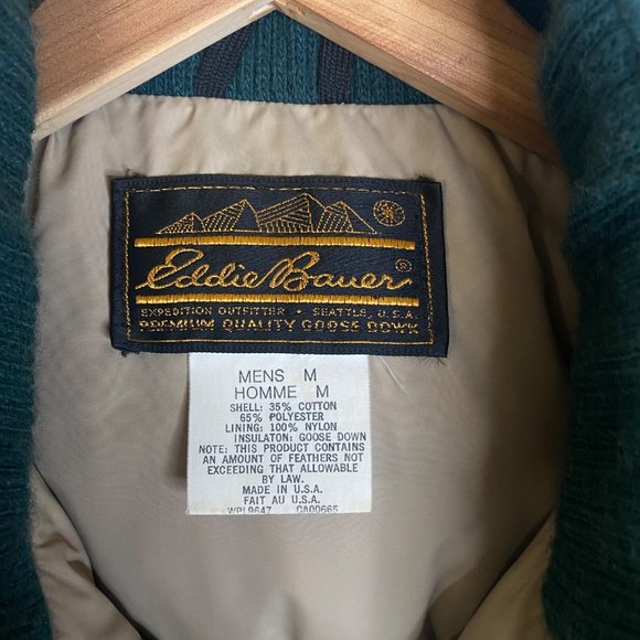 Vintage Eddie Bauer Goose Down Jacket Men's Size Medium Green Tan Made In USA - Picture 7 of 12